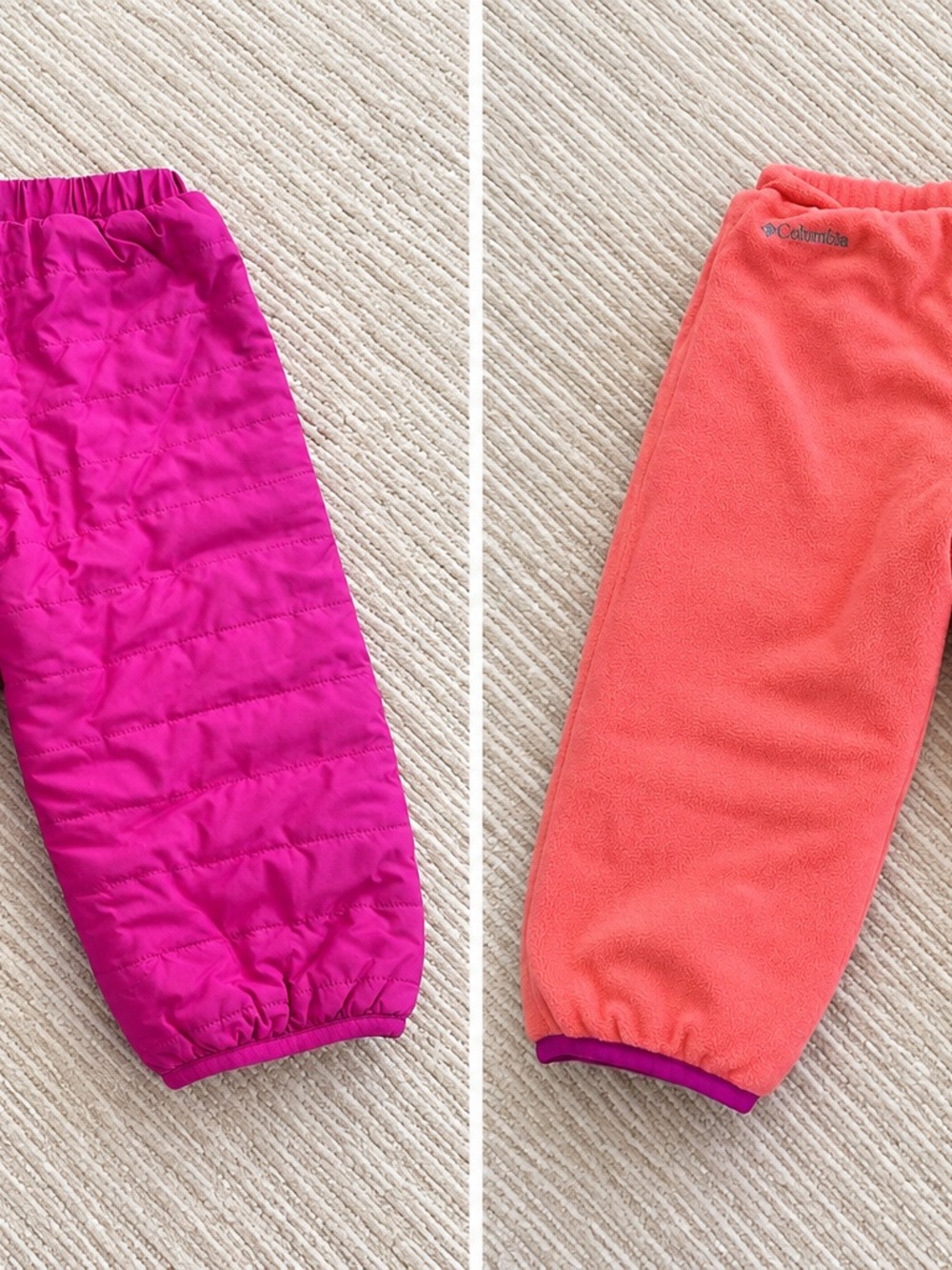 Columbia Reversible Kids Outdoor Snow Bottoms in Coral & Hot Pink